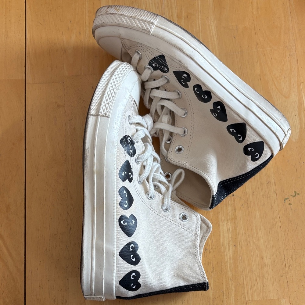 Comme des Garcons White and Black High-Top Sneakers